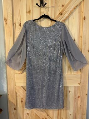 Grace Karin Sequin Dress Gray Cocktail Dress Sheer Sleeve Party Dress M